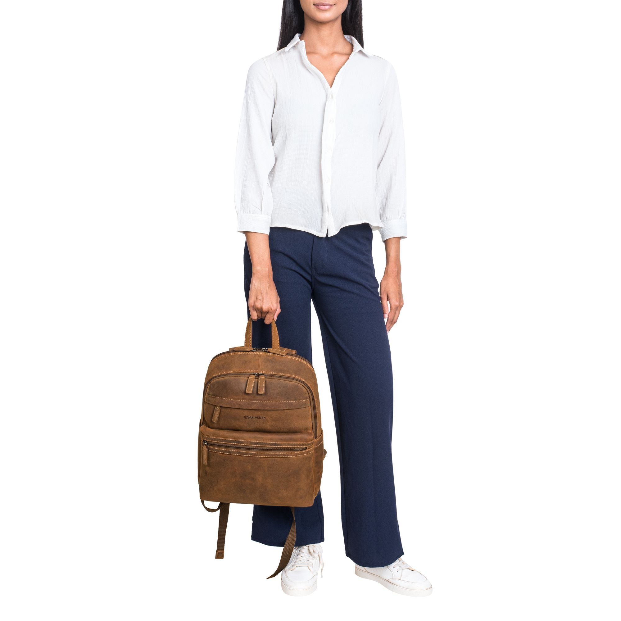 Brauner Lederruckack Damen für 15.6 Zoll