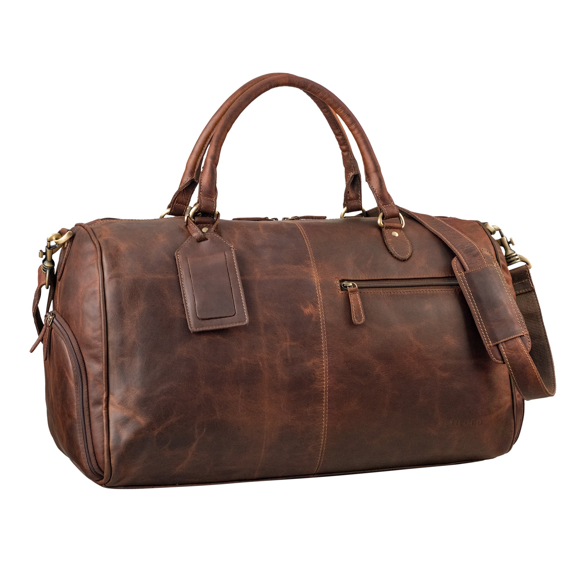 Große Reisetasche echtleder Damen und Herren Cognac Dunkelbraun