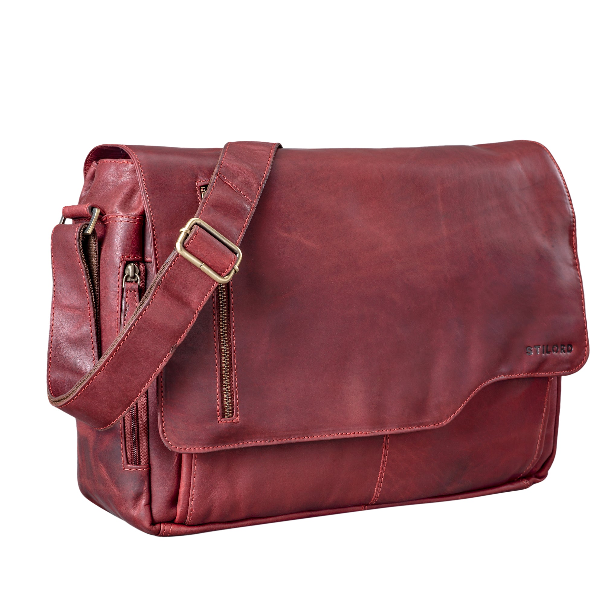 Aktentasche Leder 15.6 Zoll Laptopfach rot