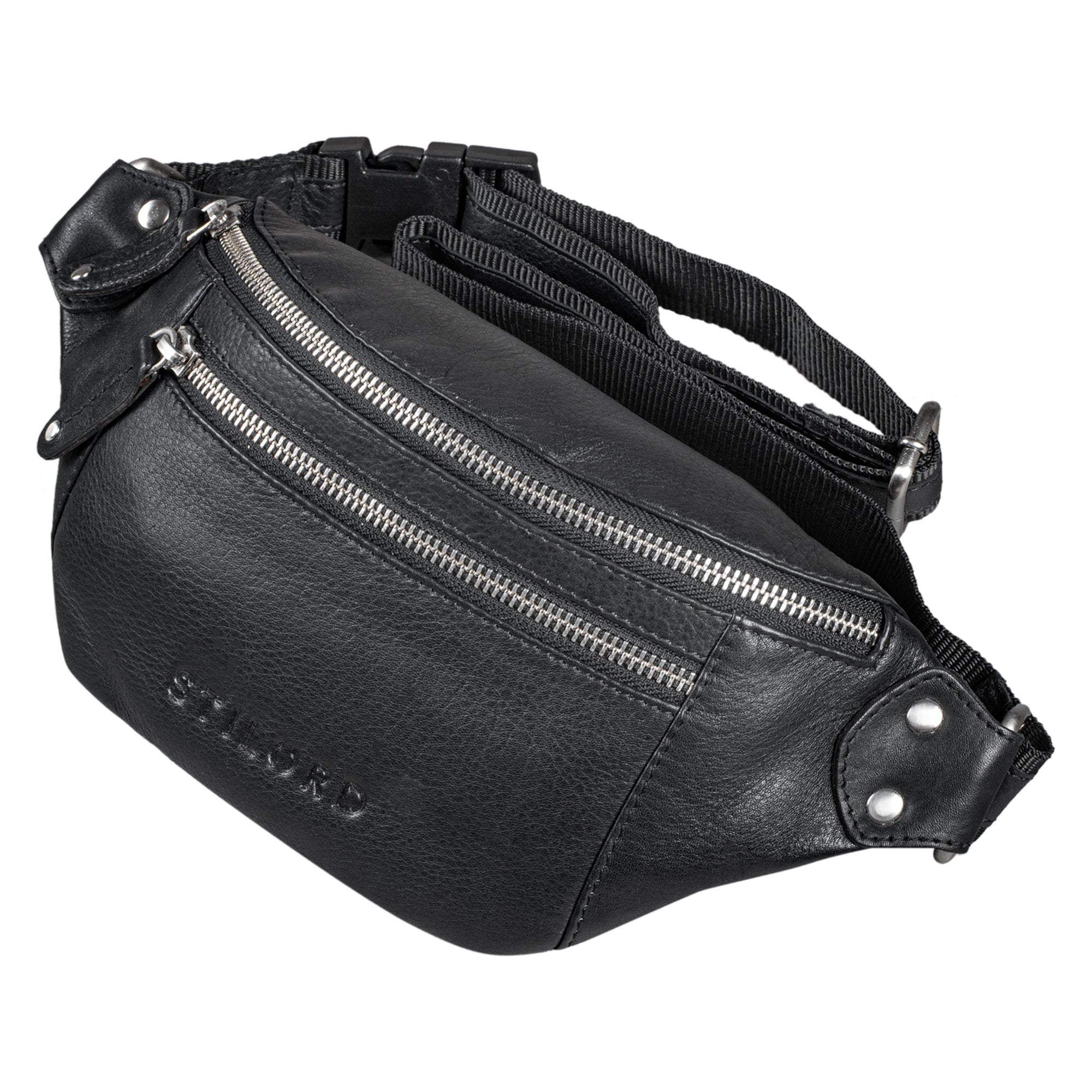 Bauchtasche Echtleder Retro schwarz