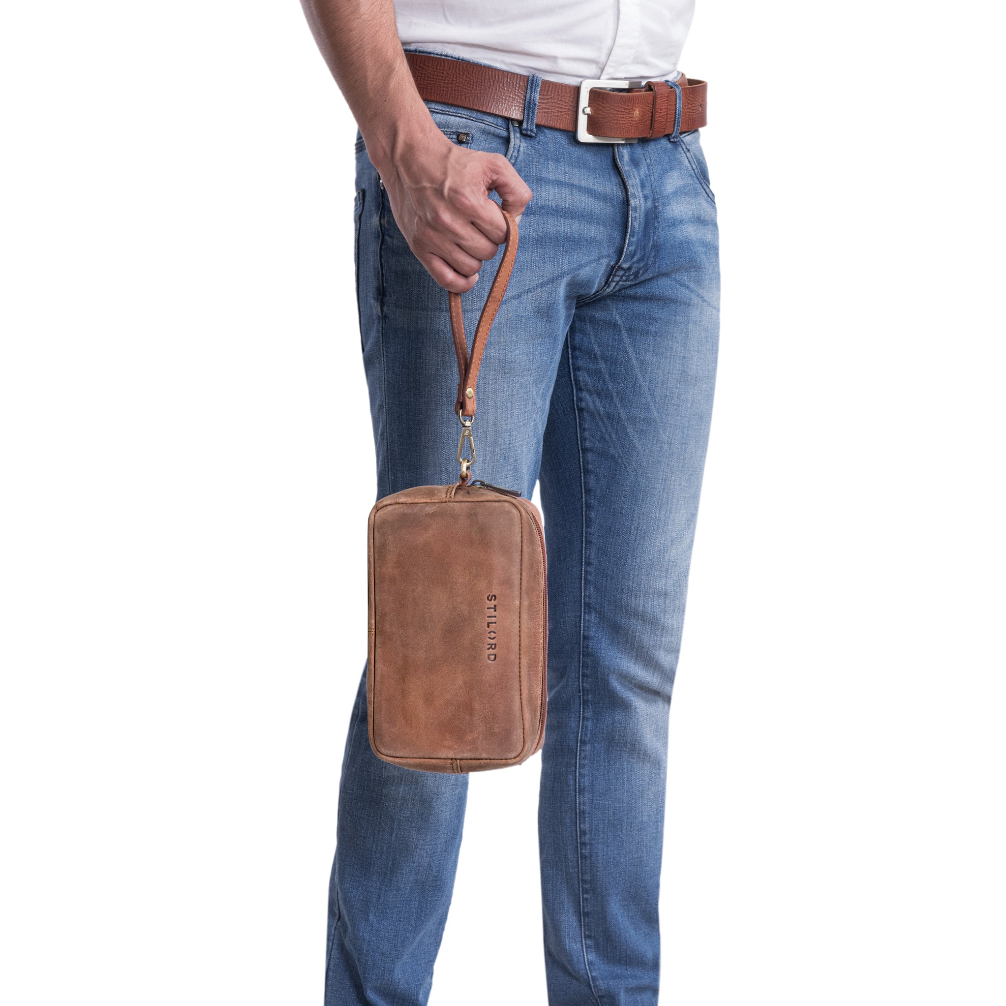 Leder Handgelenk Organizer Tasche für Herren braun