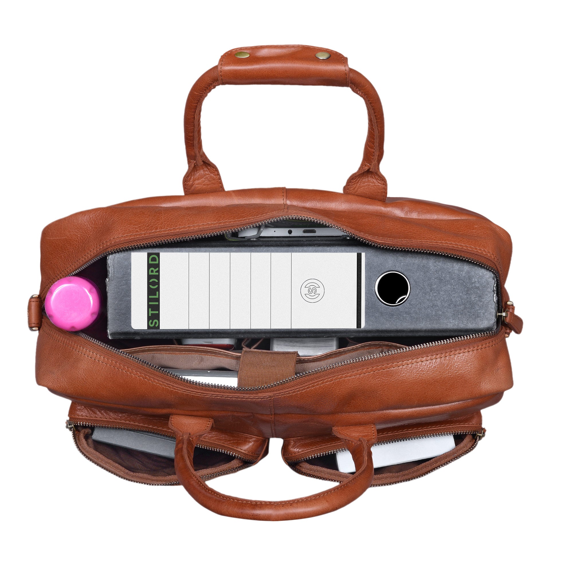 Ledertasche für DIN A4 Aktenordner braun