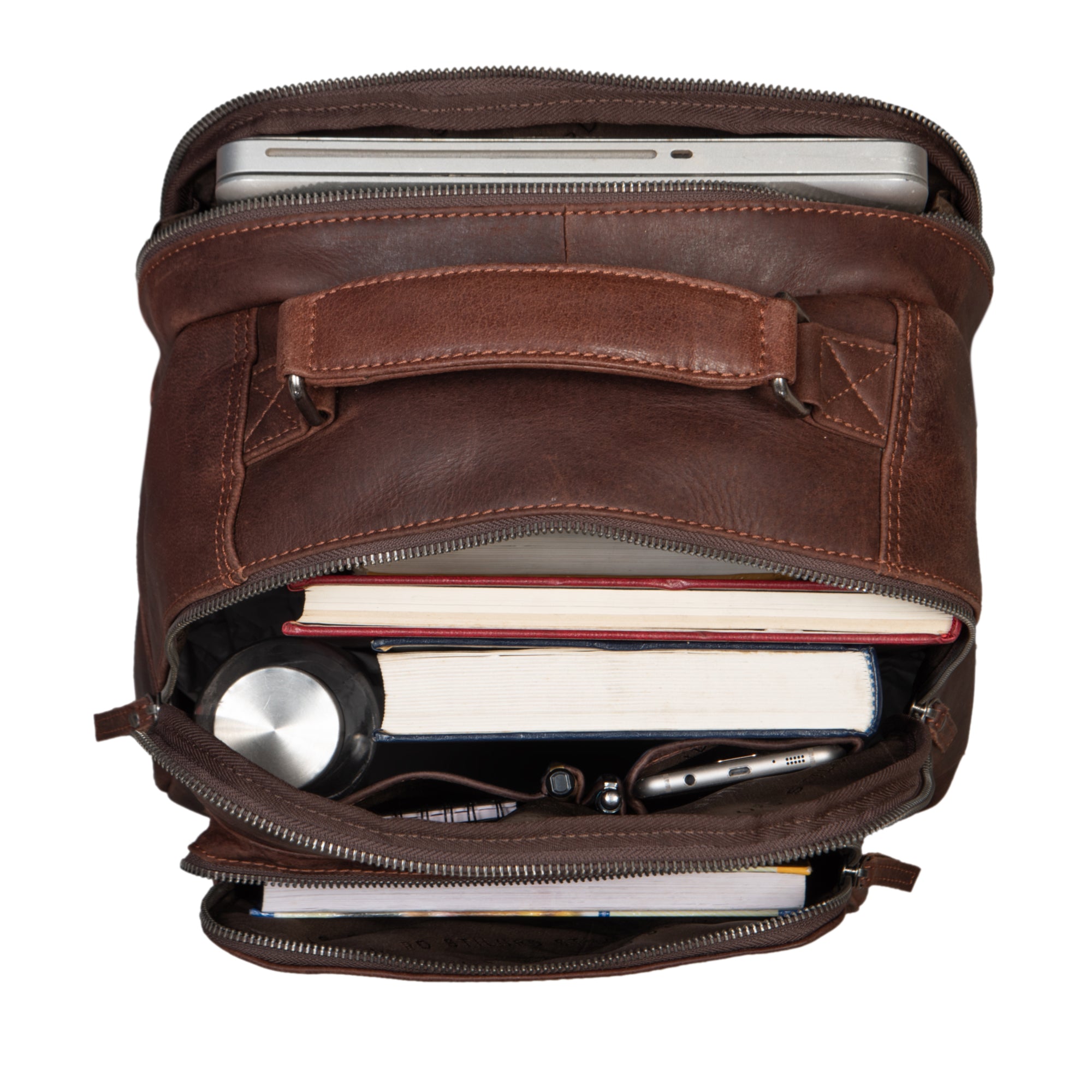 Schulrucksack Leder Braun 