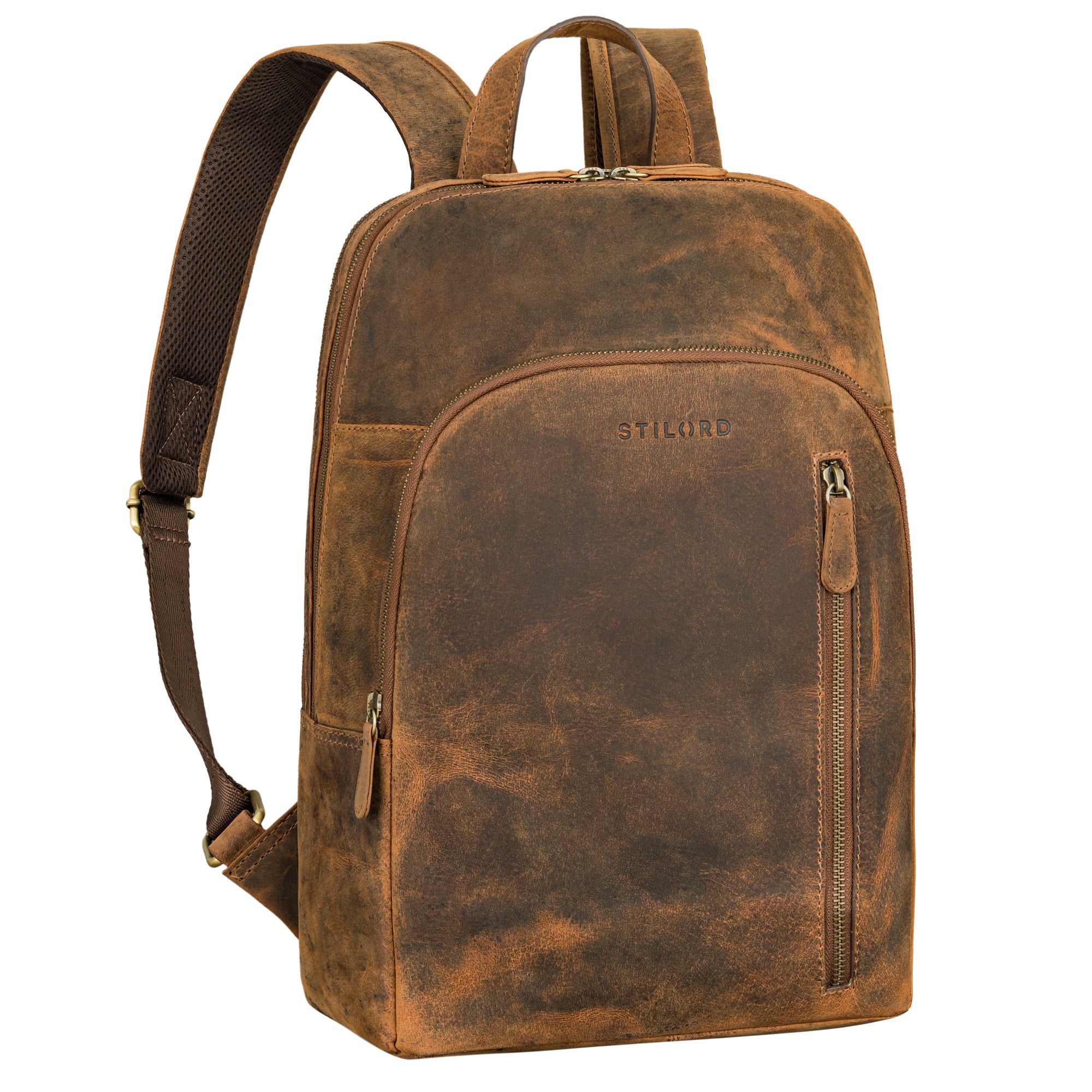 Mittelgroßer Lederrucksack mit Laptop-Fach 13.3 Zoll für Damen und Herren in Hellbraun 