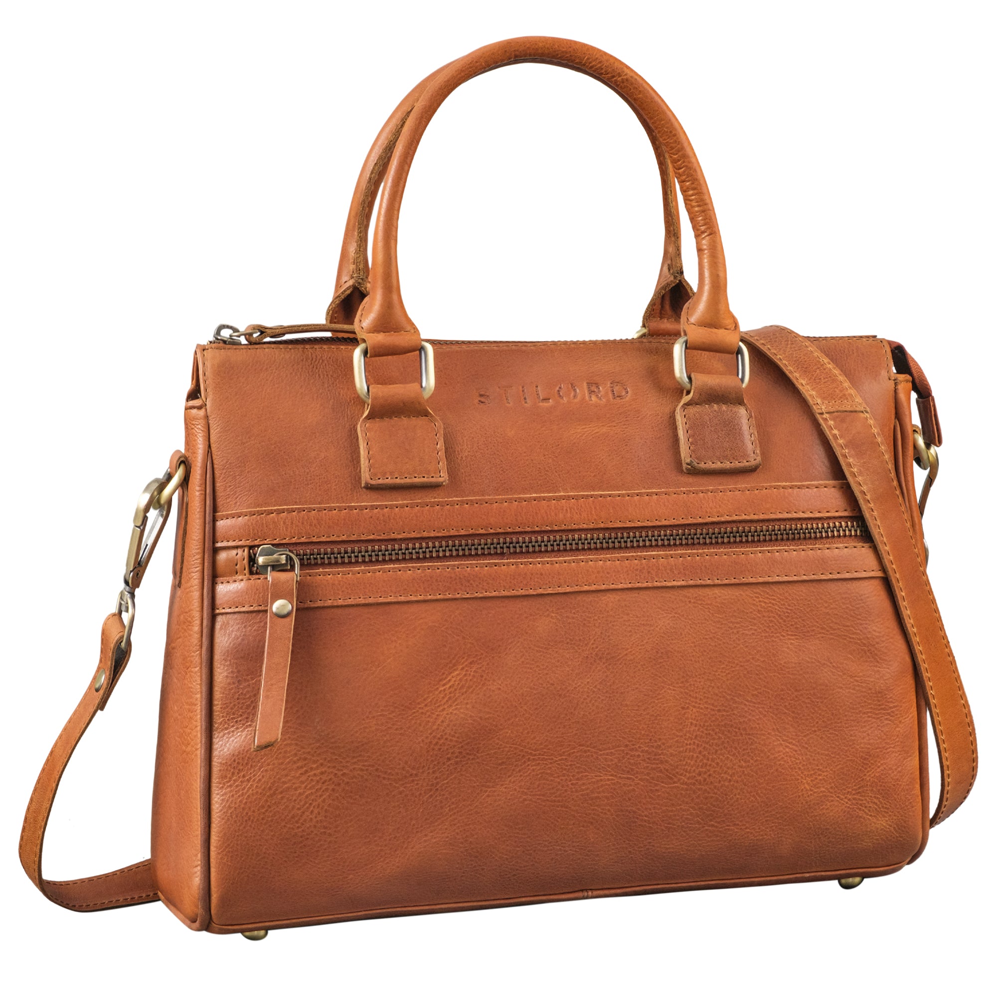 Damen Schultertasche Leder braun aus der schrägen Frontalperspektive