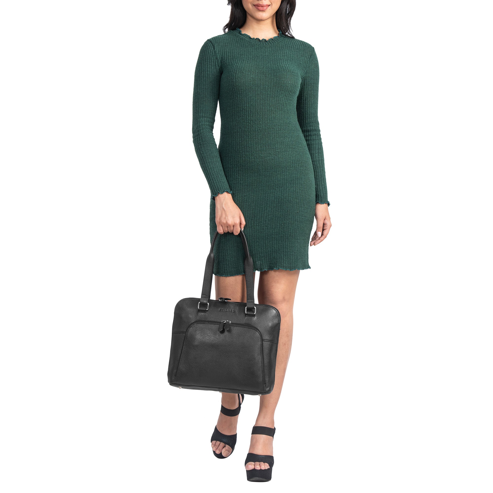 Leder Schultertasche Damen schwarz