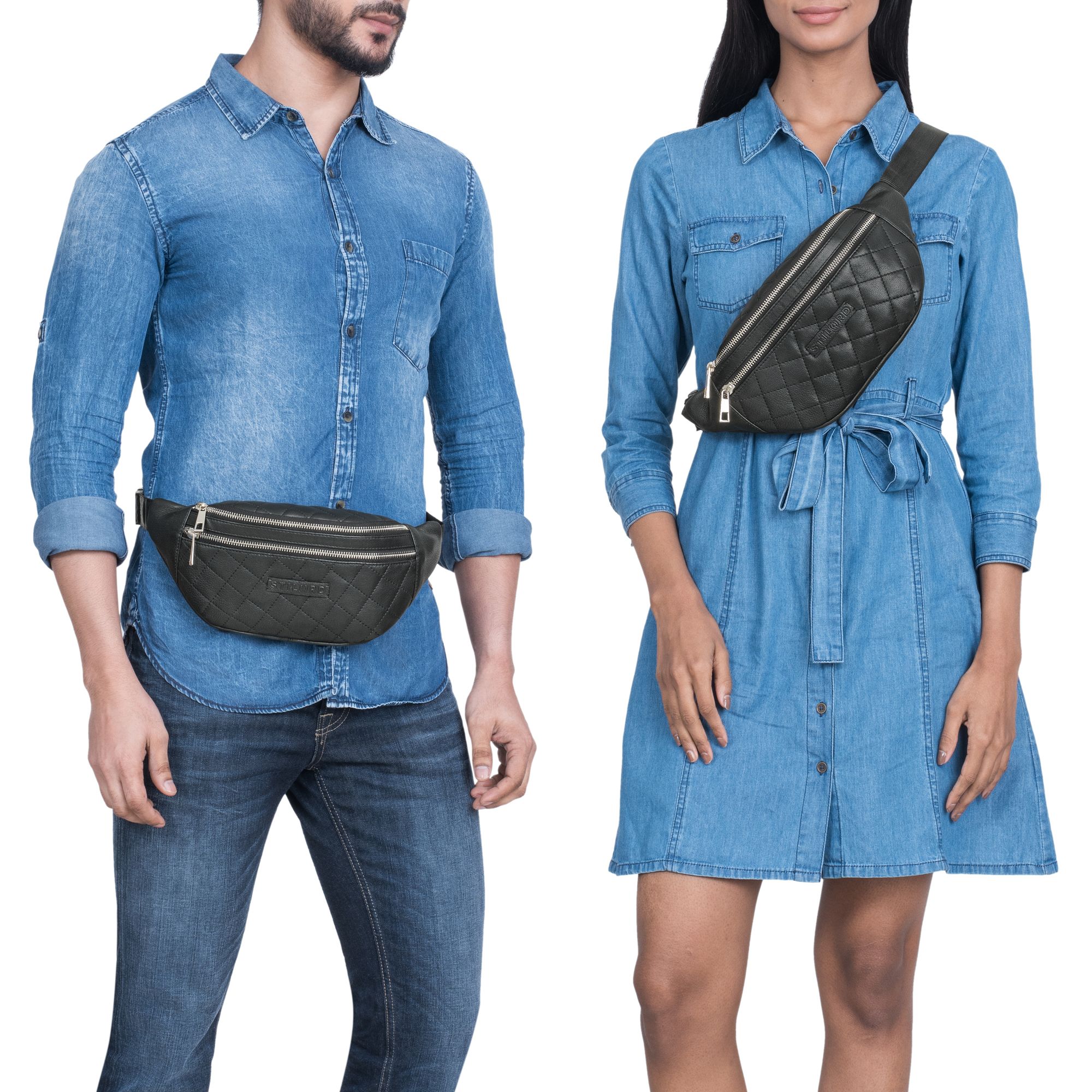 Bauchtasche Leder Herren Damen schwarz