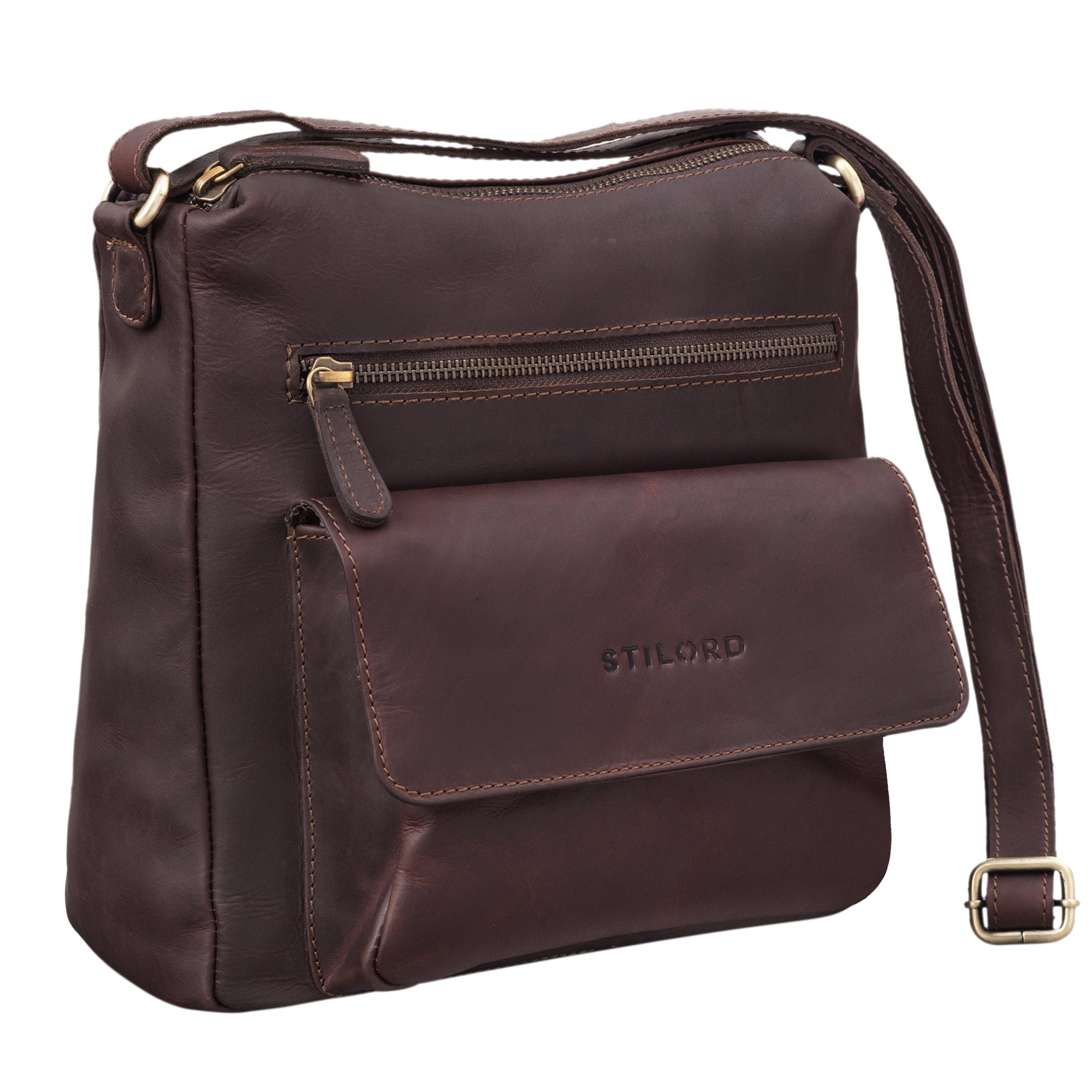 Umhängetasche Damen Vintage Leder dunkelbraun
