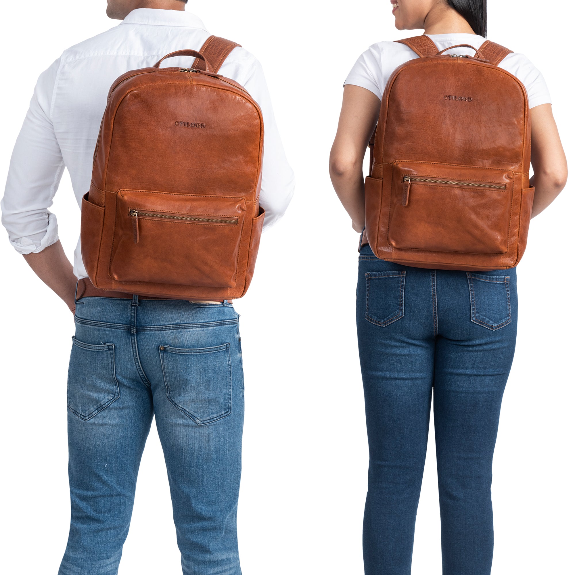 Herren Cityrucksack Leder cognac braun Groß