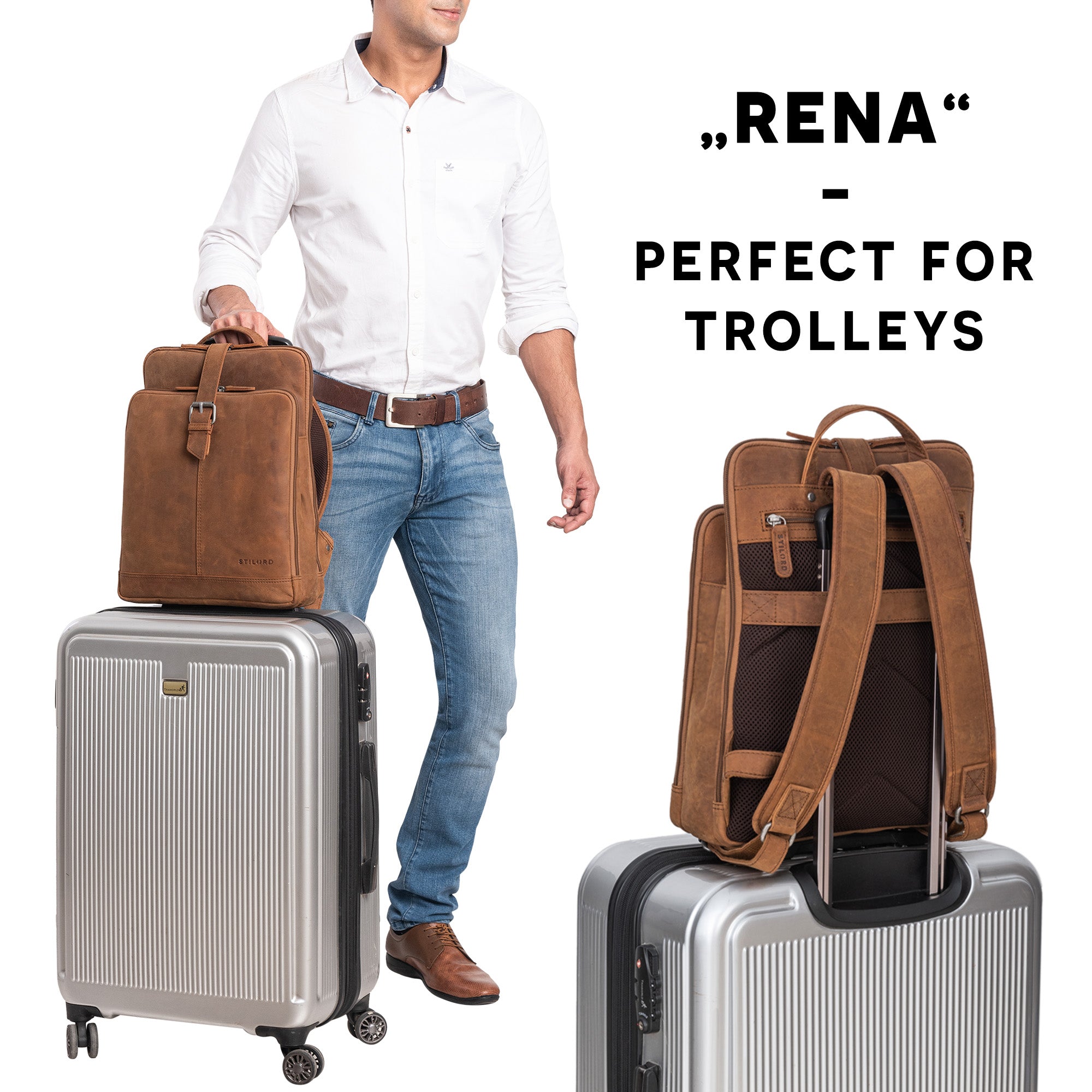 Rucksack Echtleder mit Trolleyhalter