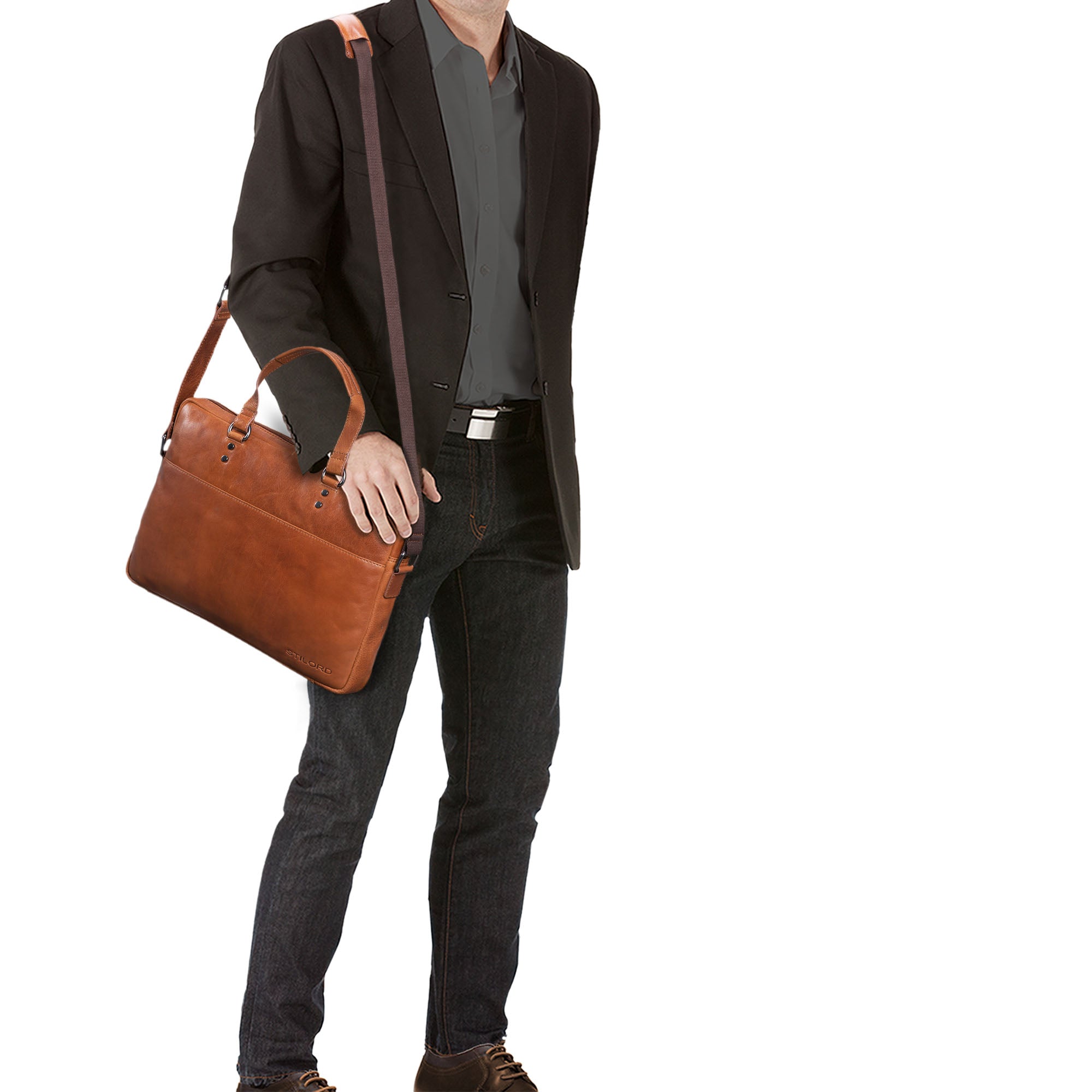 Große Ledertasche Umhängetasche Herren braun