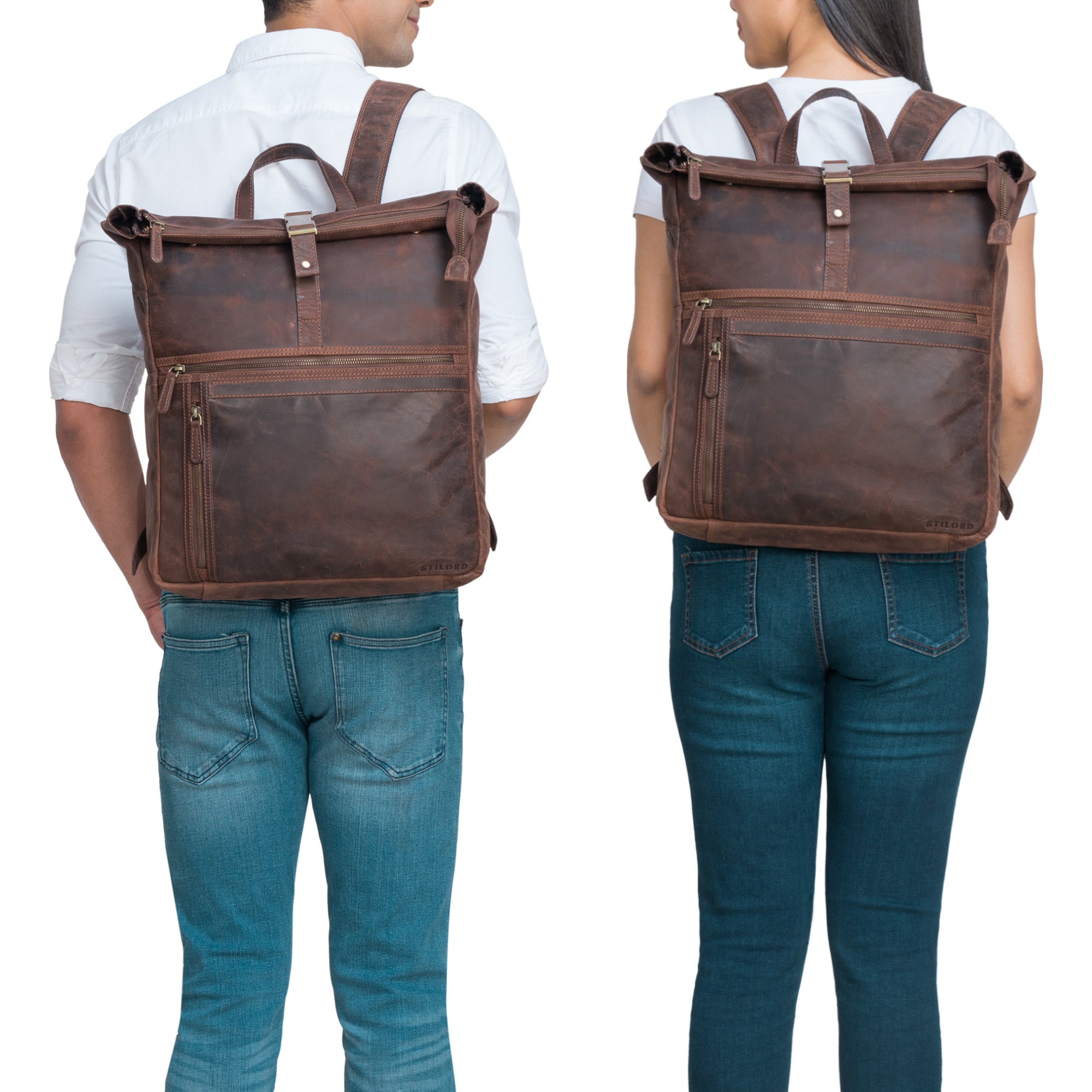 Herren Laptop Rucksack groß Leder braun