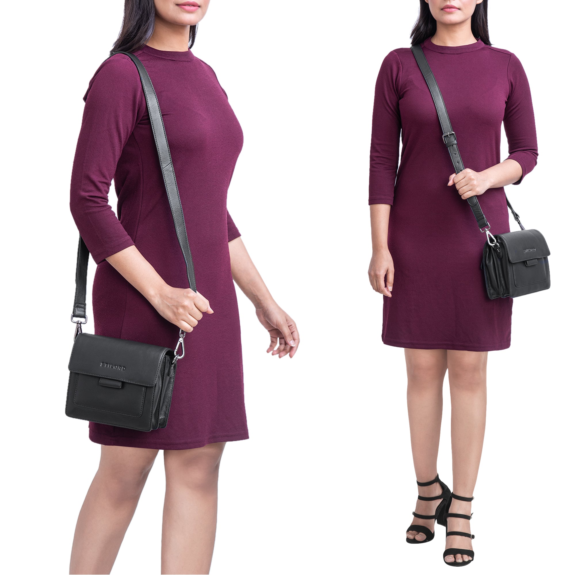 Umhängetasche Damen Leder schwarz