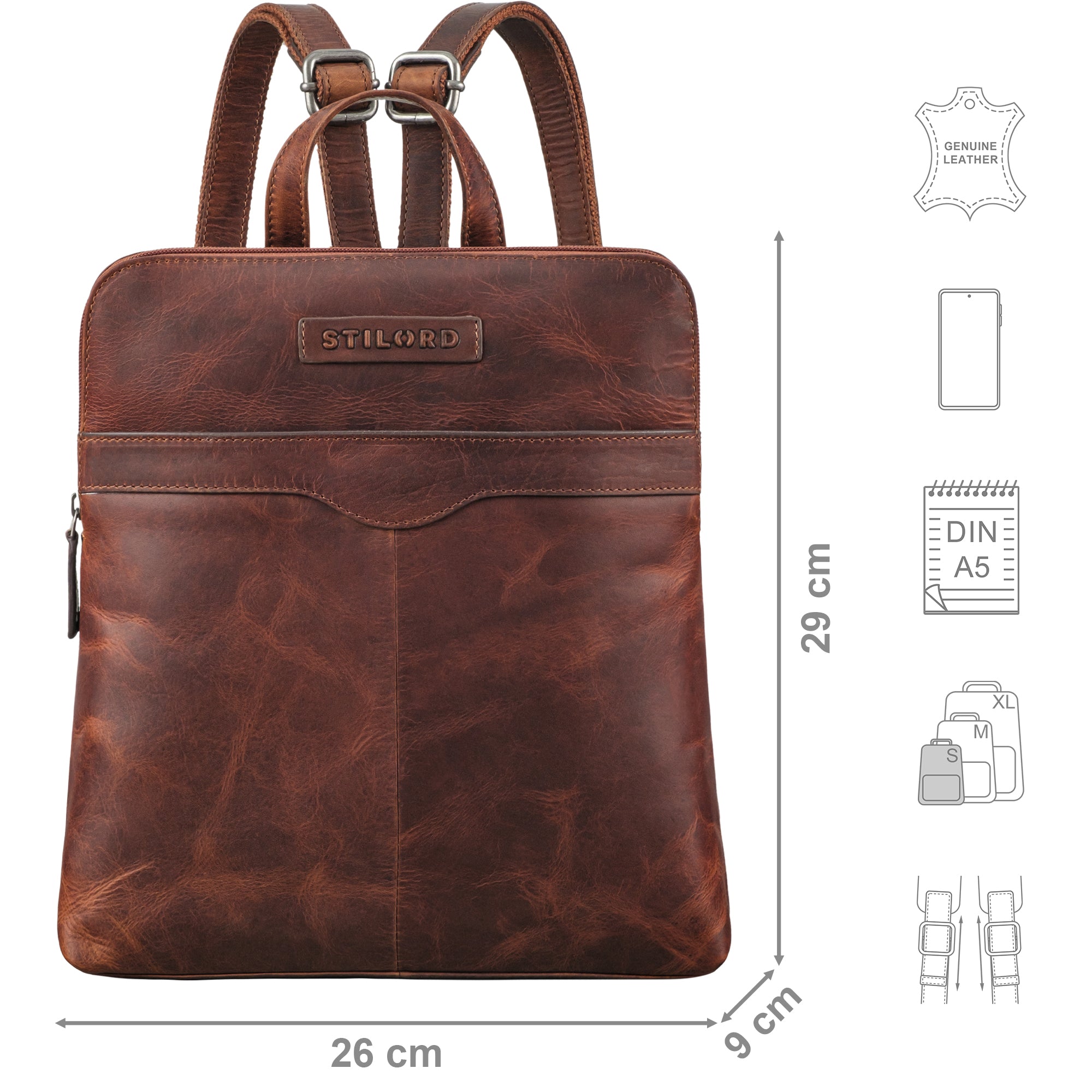 Damen Cityrucksack Leder Cognac mittelgroß