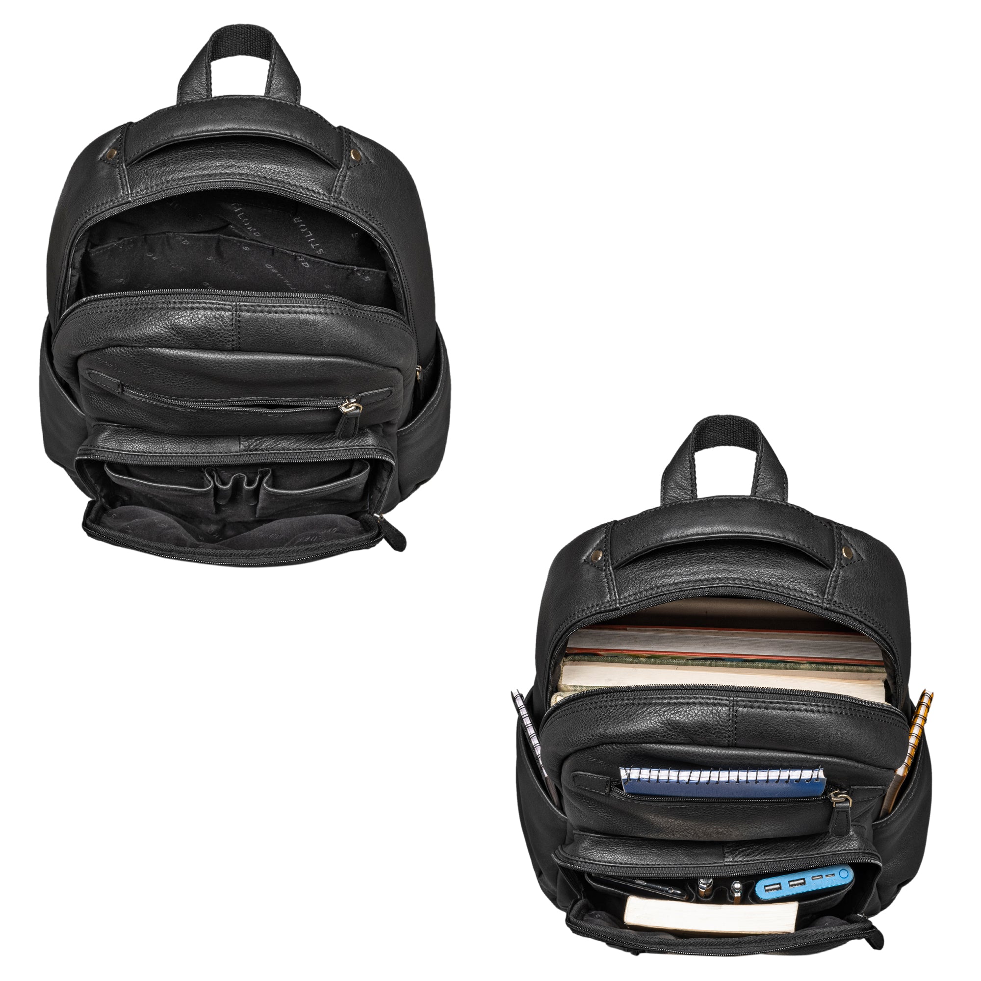 Leder Laptoprucksack 14 Zoll schwarz