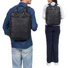 Schmaler Business Rucksack Leder Schwarz ideal für Herren und Damen