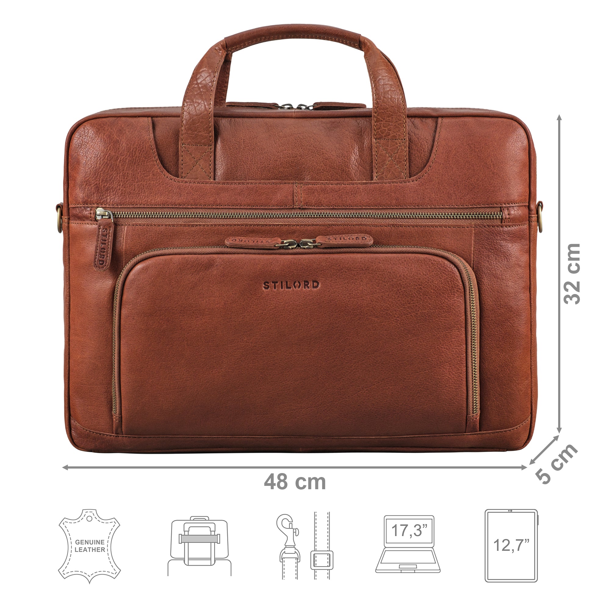 Aktentasche Leder Herren groß cognac