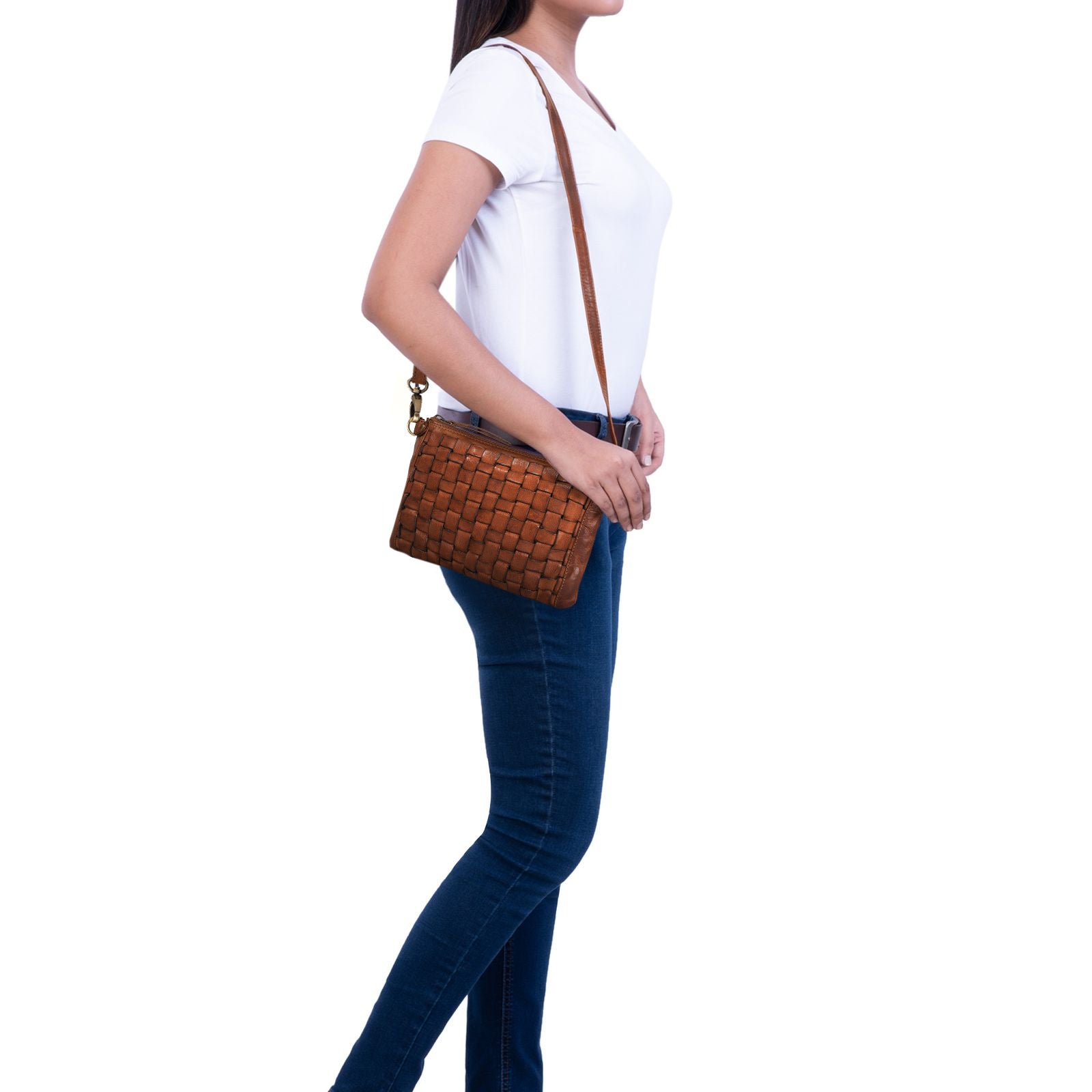 Damen Ausgehtasche Flechtoptik Leder