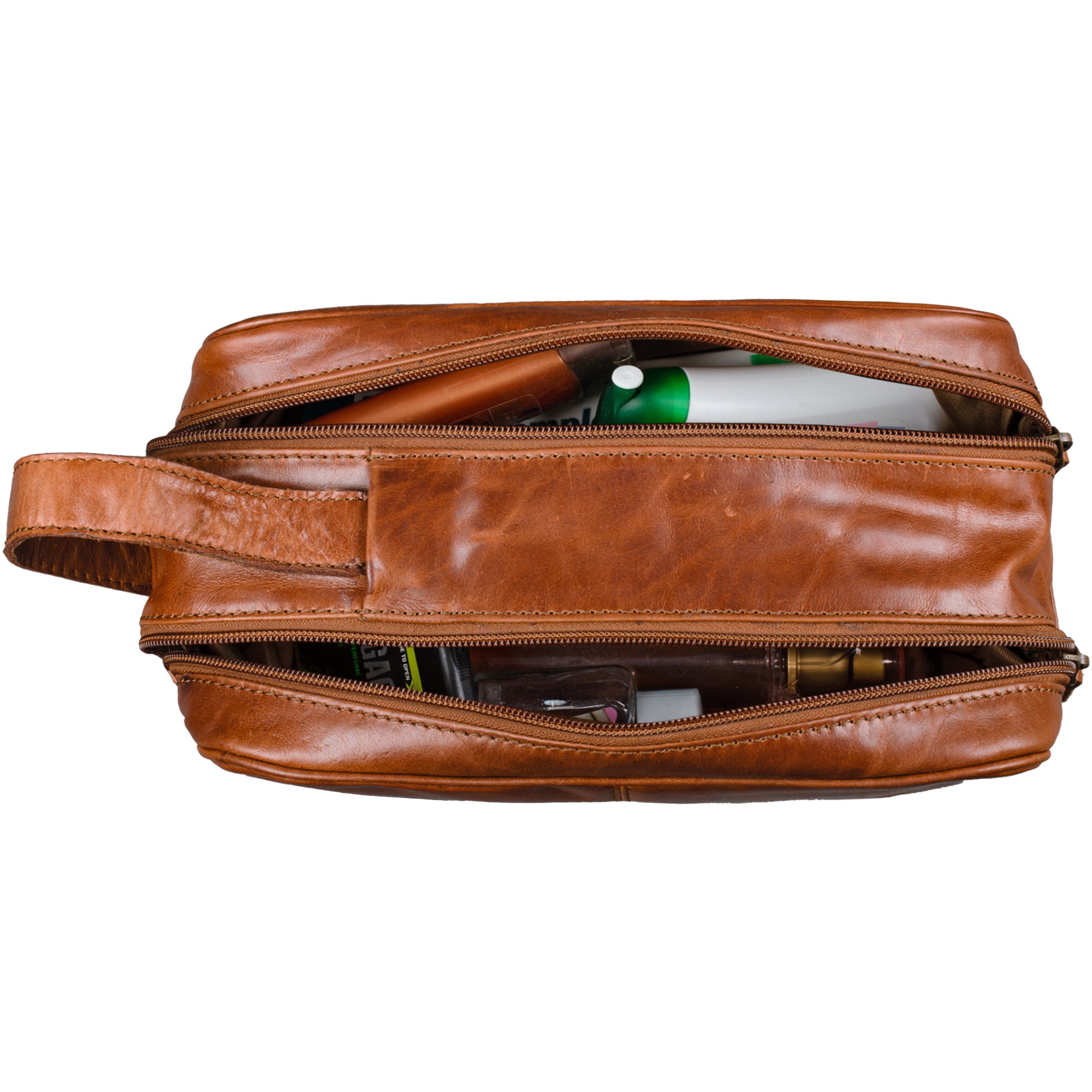 Waschtasche Leder groß Damen braun