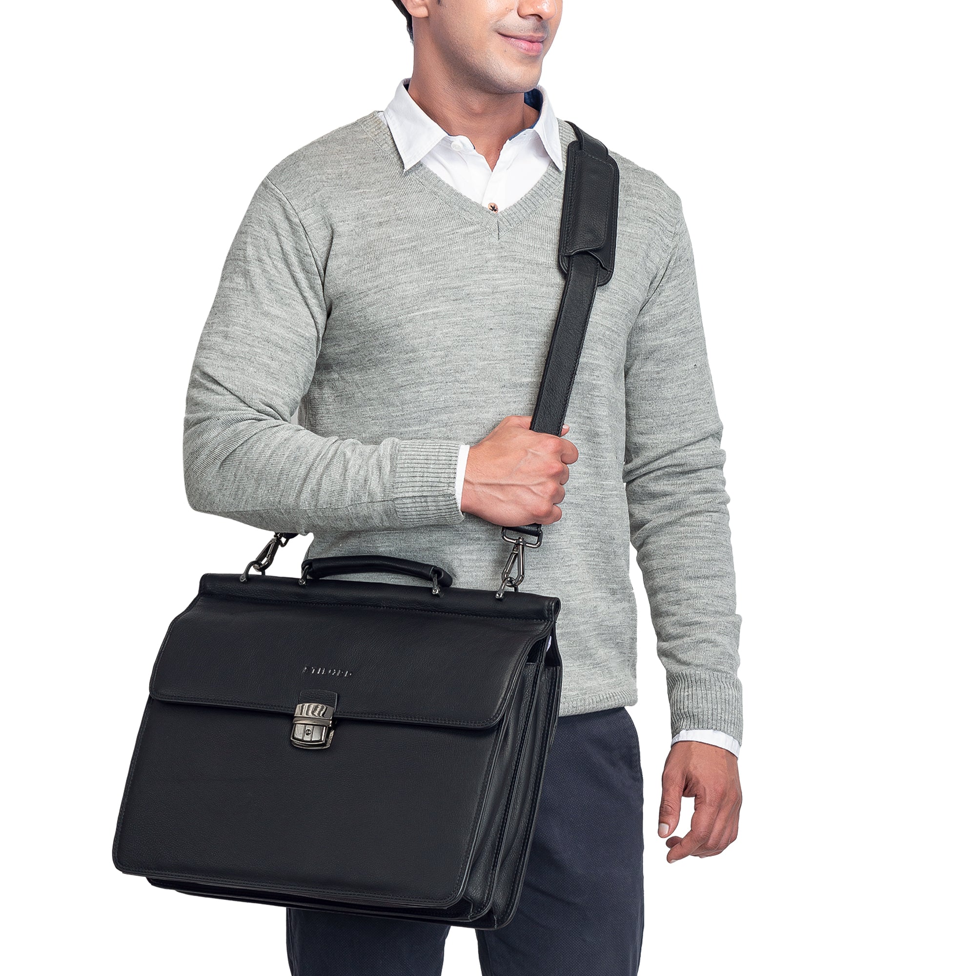 Leder Polster Schultertasche schwarz