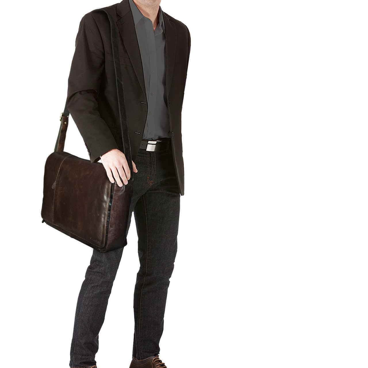 Leder Umhängetasche Laptop Fach