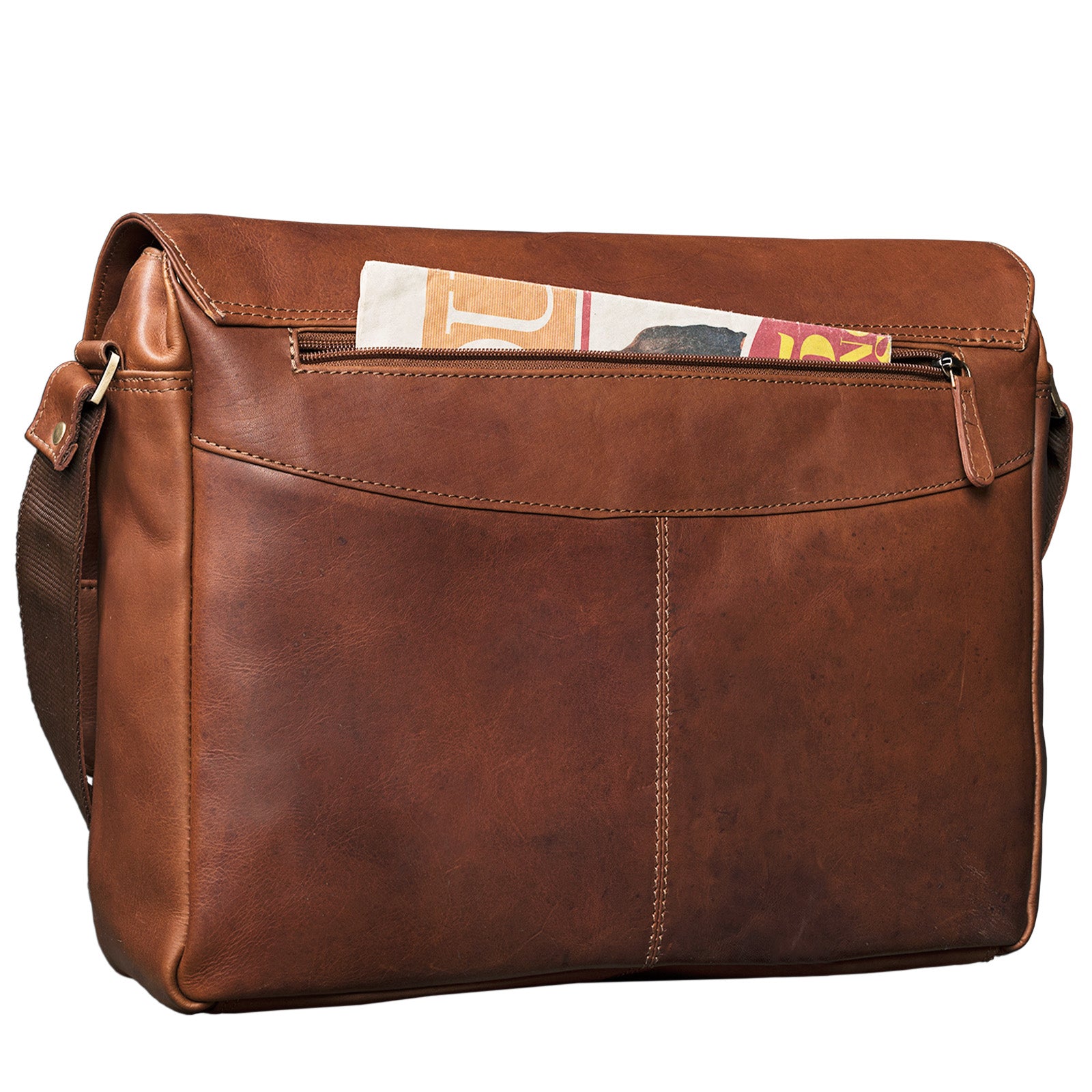 Umhängetasche echtes Leder cognac-braun