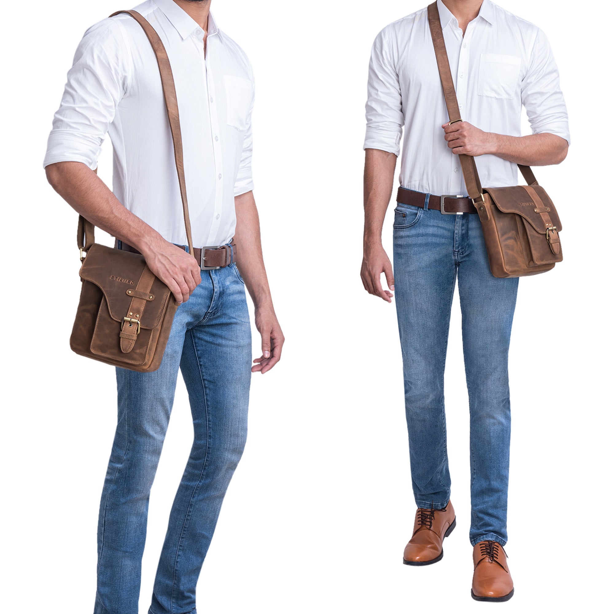 Kleine Umhängetasche Leder Herren Braun