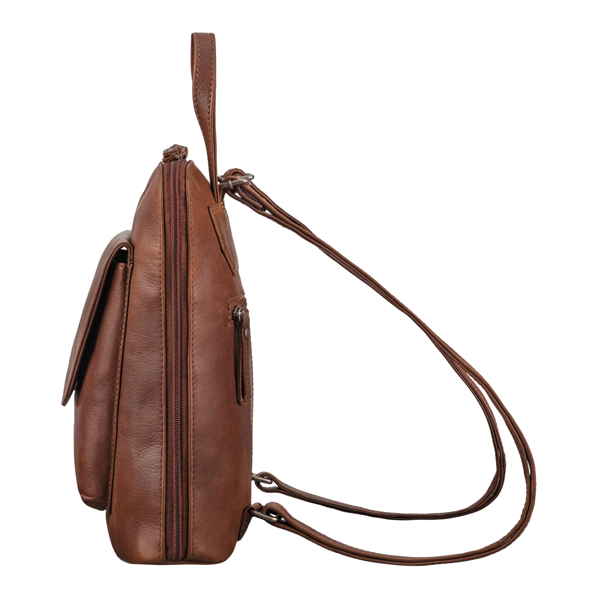 Kleiner Damenrucksack braun mit vielen Fächern