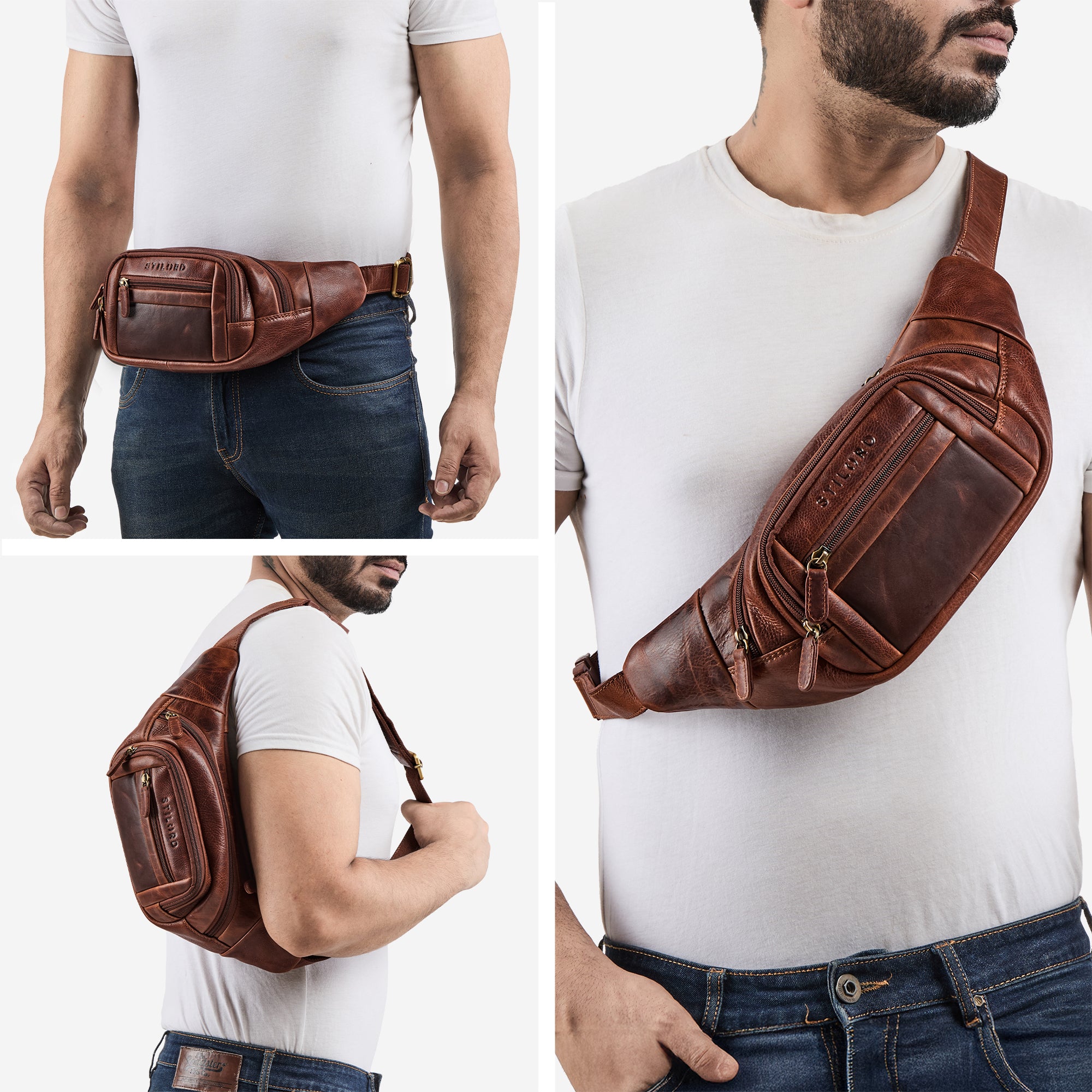 Echtleder Gürteltasche Männer cognac