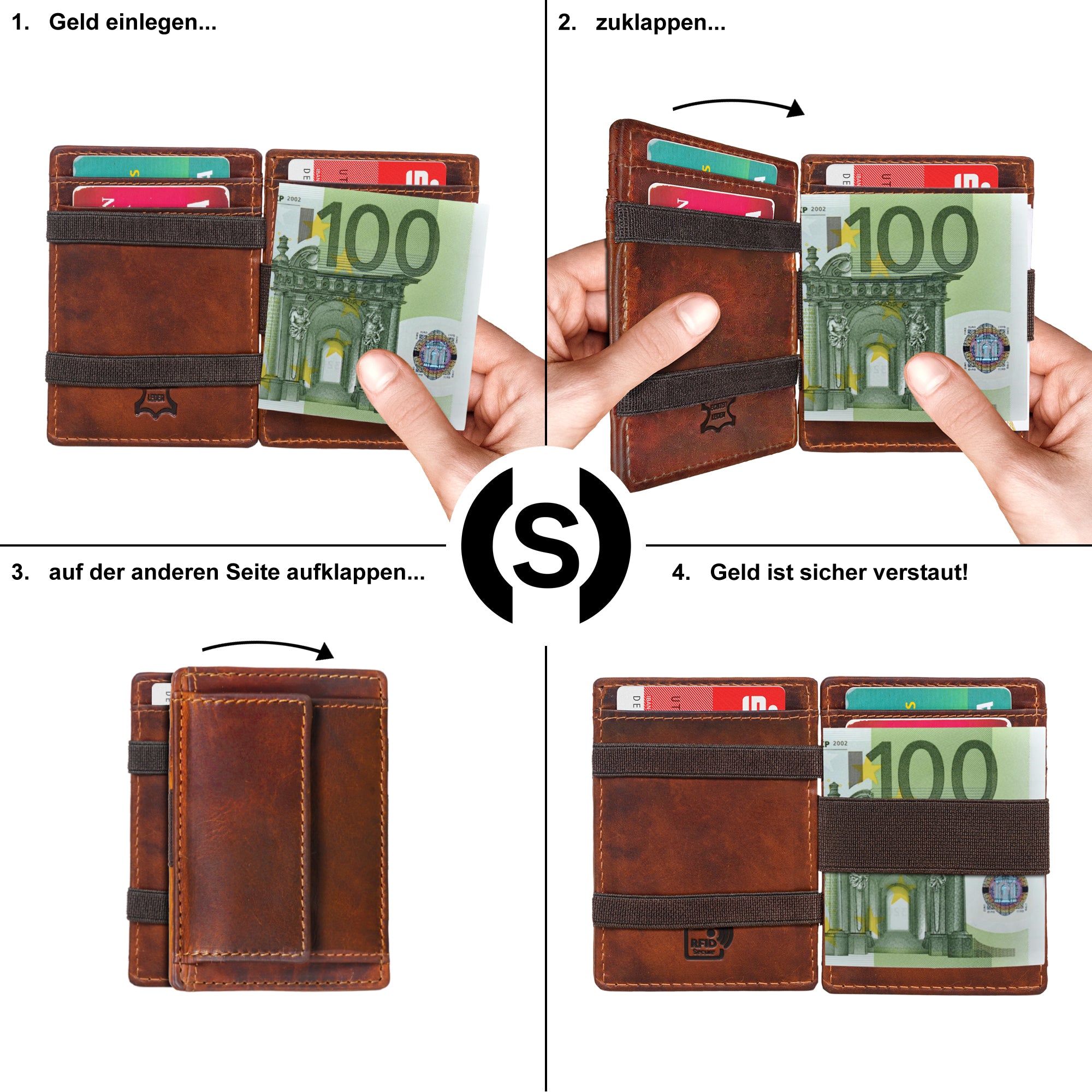 Leder Magic Wallet Herren braun
