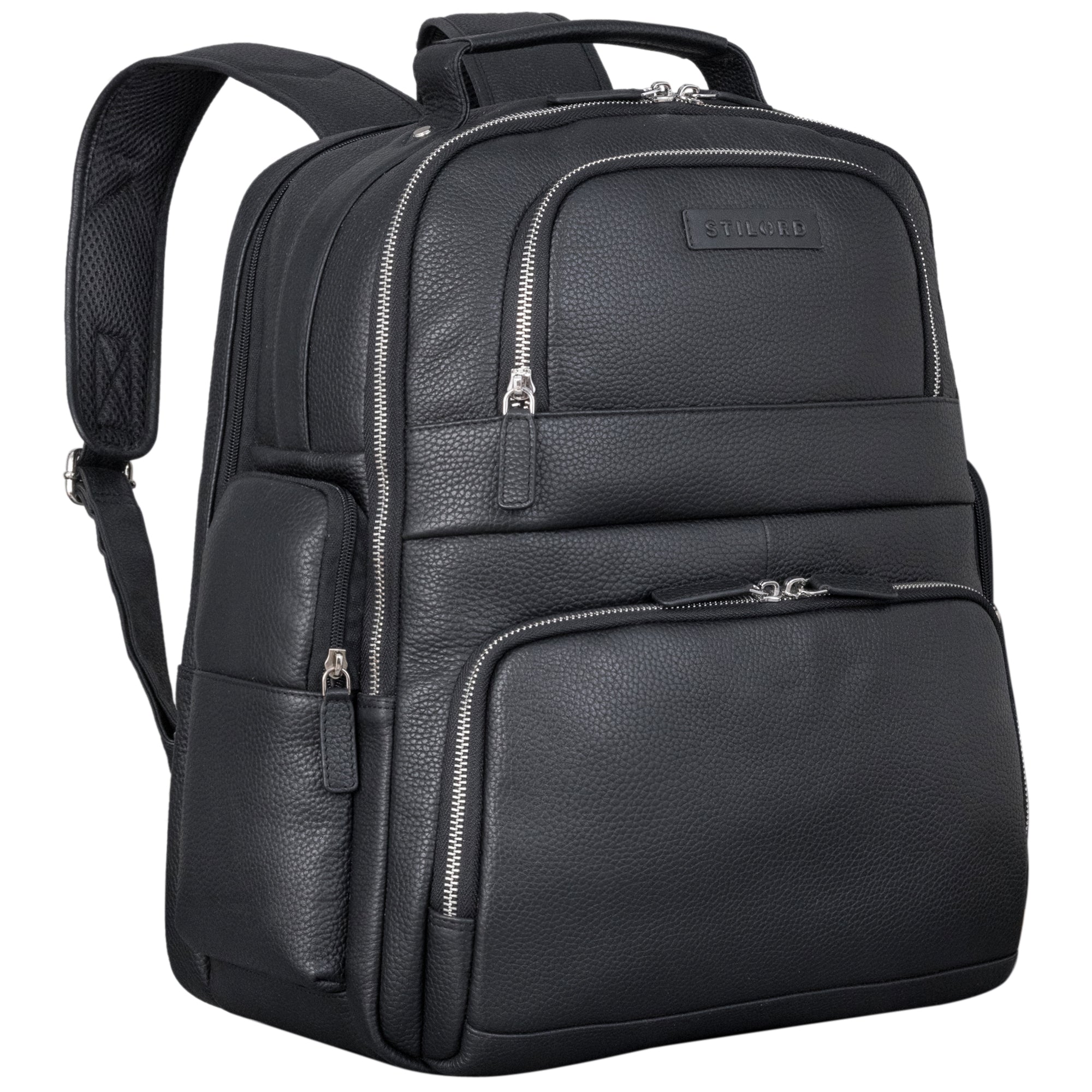 Schwarzer Laptoprucksack 15 Zoll Echtleder Damen