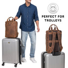 Schmaler Business Rucksack Leder Braun mit Trolleyhalterung 