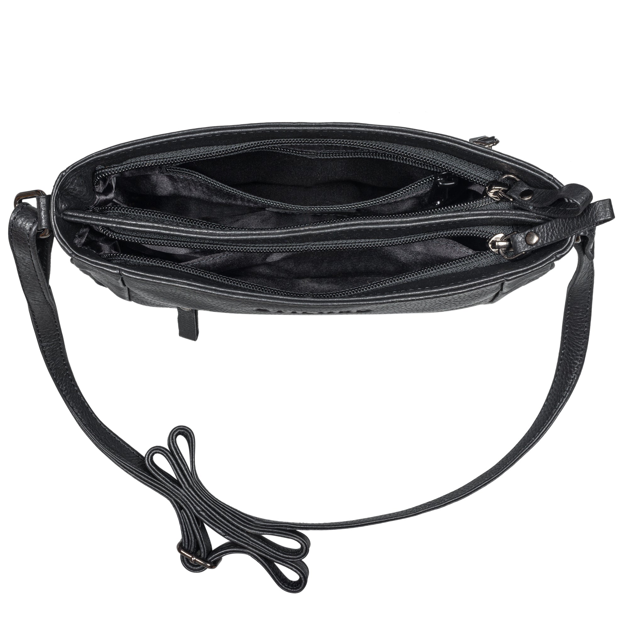 schwarze Schultertasche für Damen aus echtem Leder