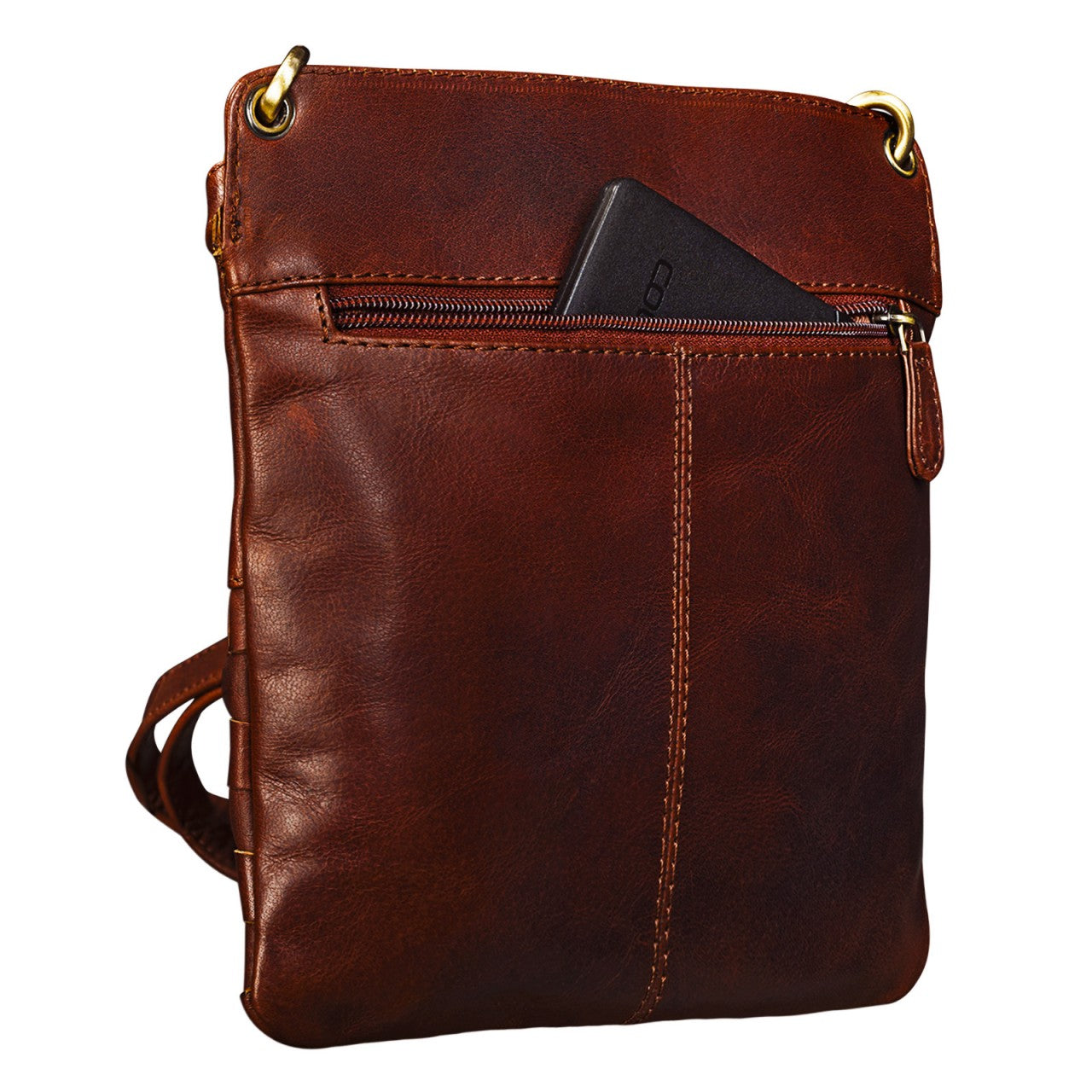 Schultertasche Schultergurt Leder dunkel braun