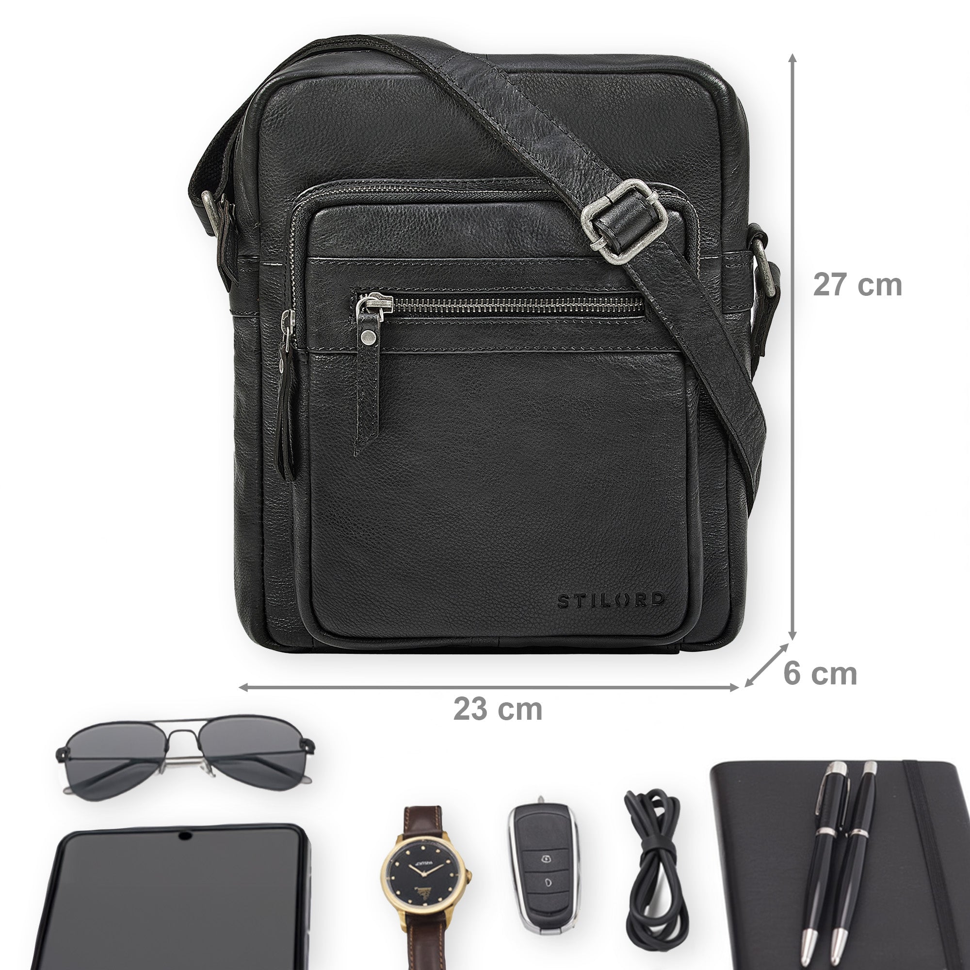 Herren Ledertasche schwarz klein