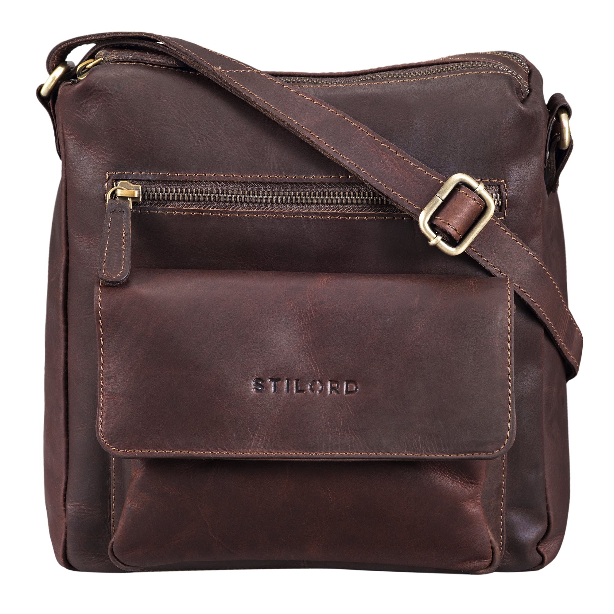 Ledertasche Damen glänzed Leder dunkelbraun