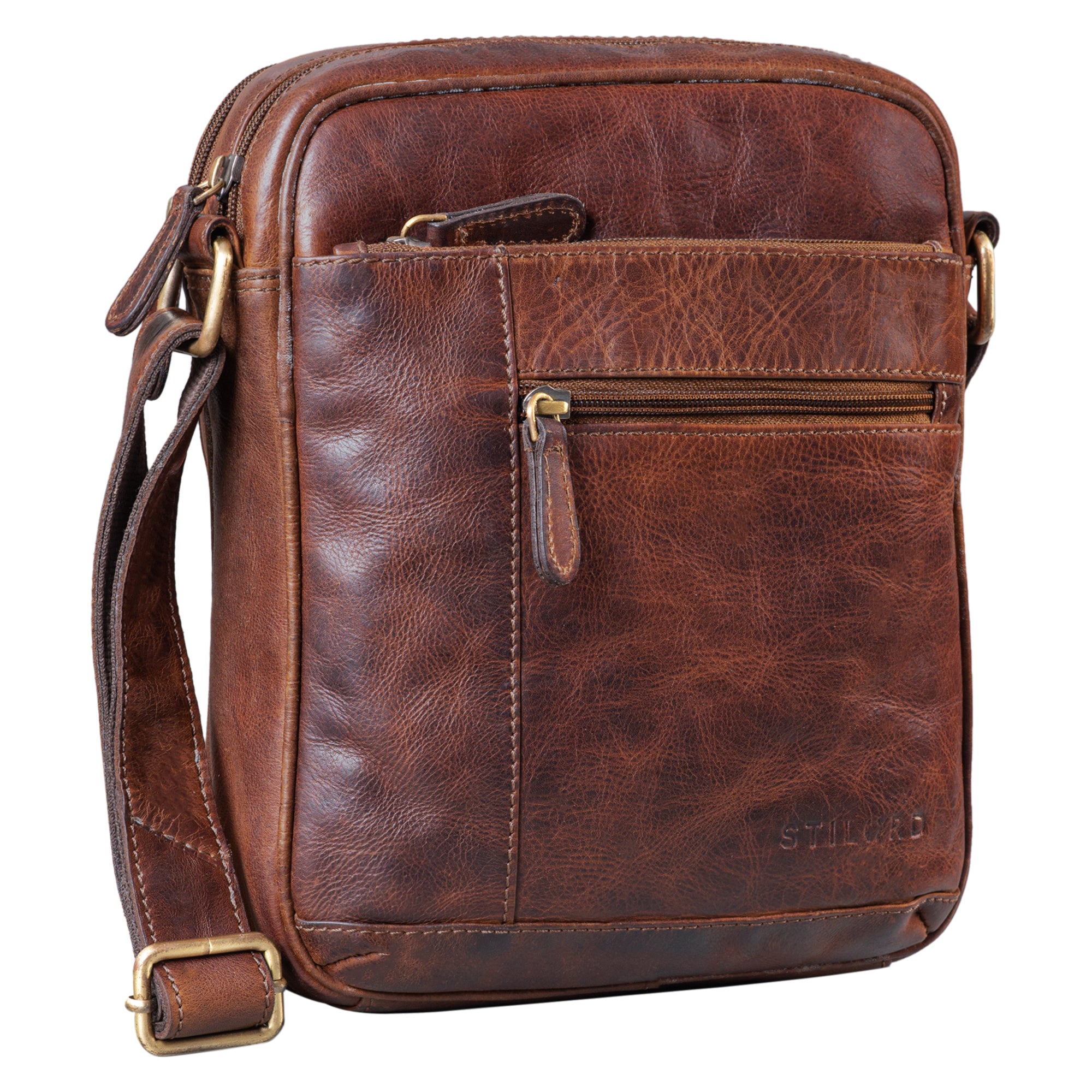 Herren kleine Schultertasche Leder braun