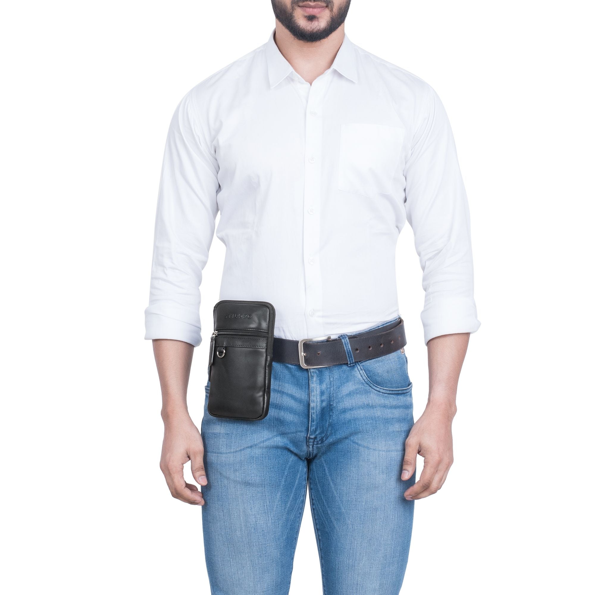 Leder Brustbeutel Damen Herren mit Gürtelschlaufe