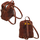Damen vintage tagesrucksack kleine Fächer Leder cognac