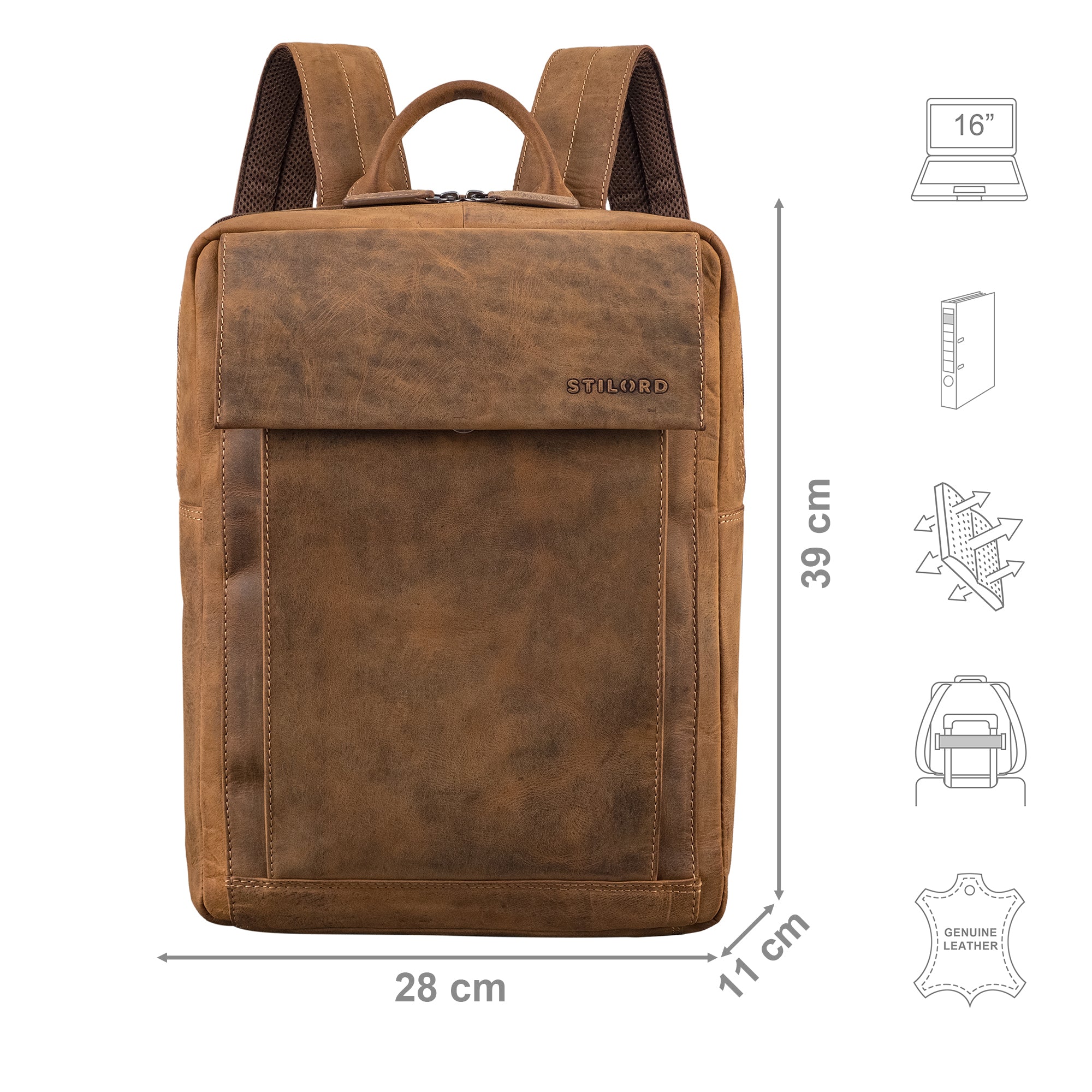 Damen und Herren Echt Lederrucksack braun