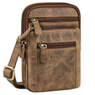 Multifunktionale 4-in-1 Kleine Ledertasche Herren Braun - Umhängetasche, Gürteltasche, Brusttasche oder mit Karabiner befestigbar