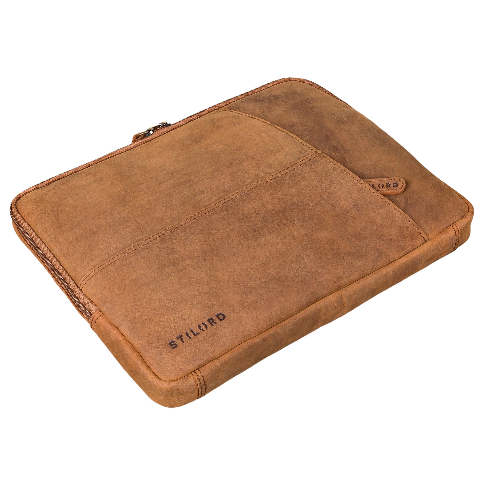 Leder Laptoptasche braun mit vorderem Reißverschlussfach
