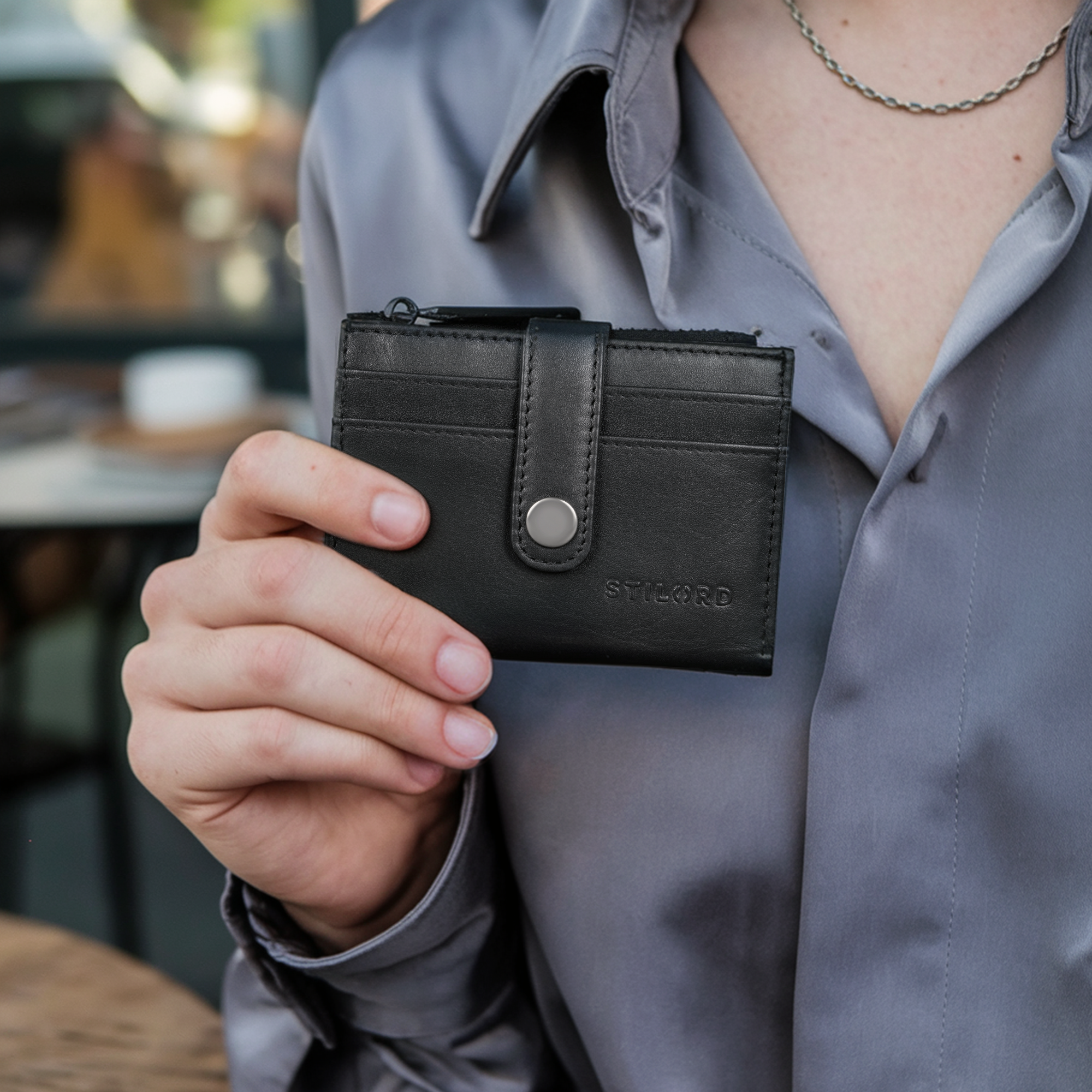 leder karten portemonnaie damen schwarz