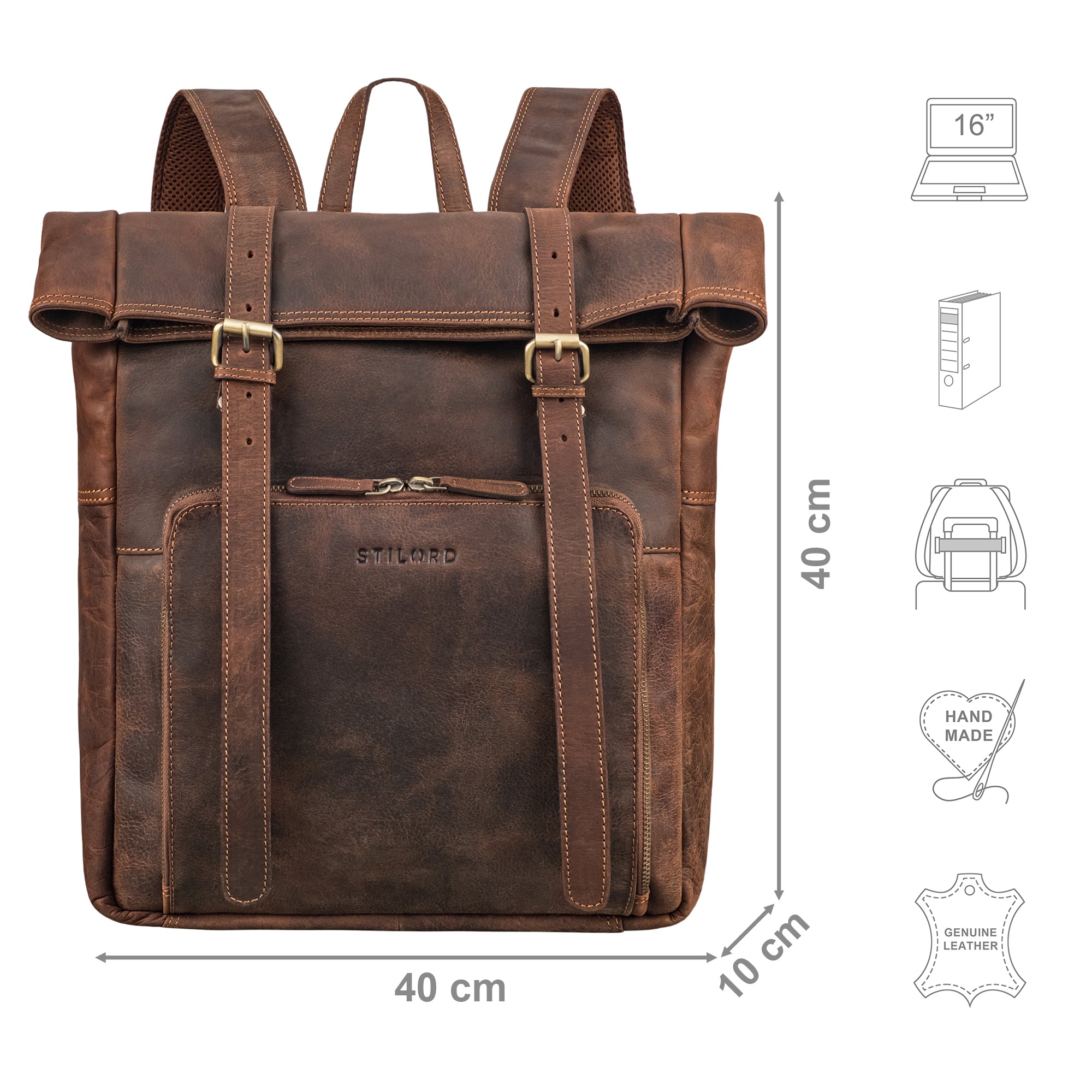 leder rucksack rolltop braun damen