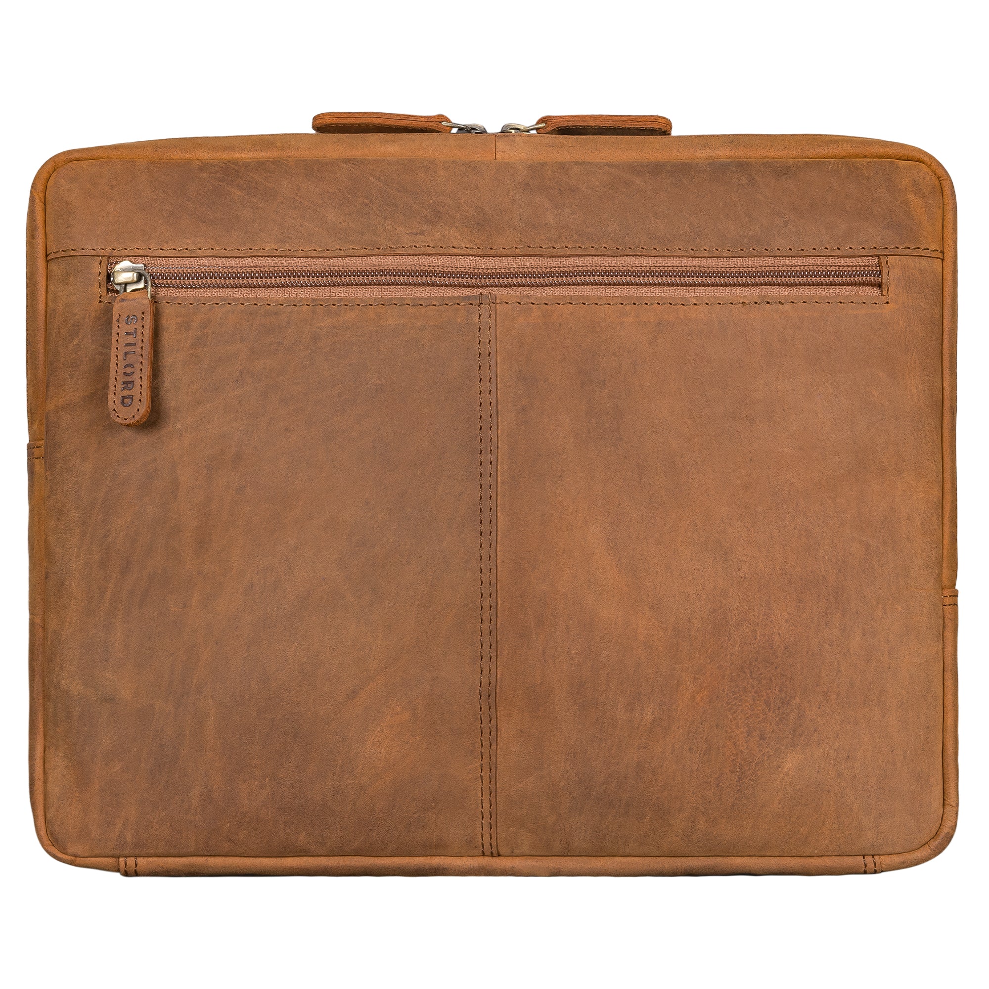 Leder Laptop Sleeve braun mit hinterem Reißverschlussfach